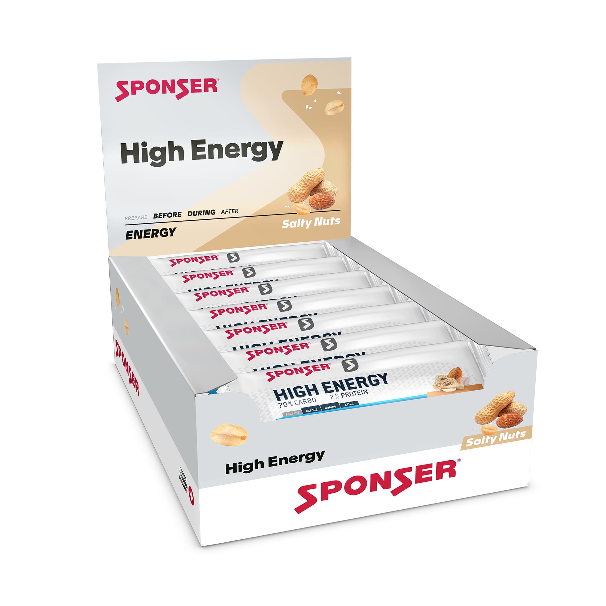Sponser High Energy Bar Salty-nuts 30 x 45g Sportriegel Weiss, Herren, Größe: 0