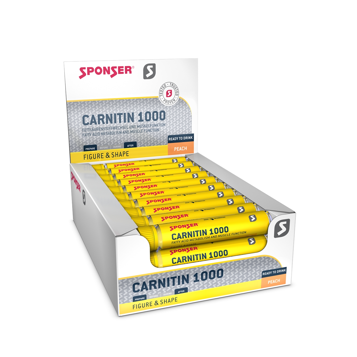 Sponser L-Carnitin 1000 Peach 30 x 25 ml Nahrungsergänzung Gelb, Herren, Größe: 0