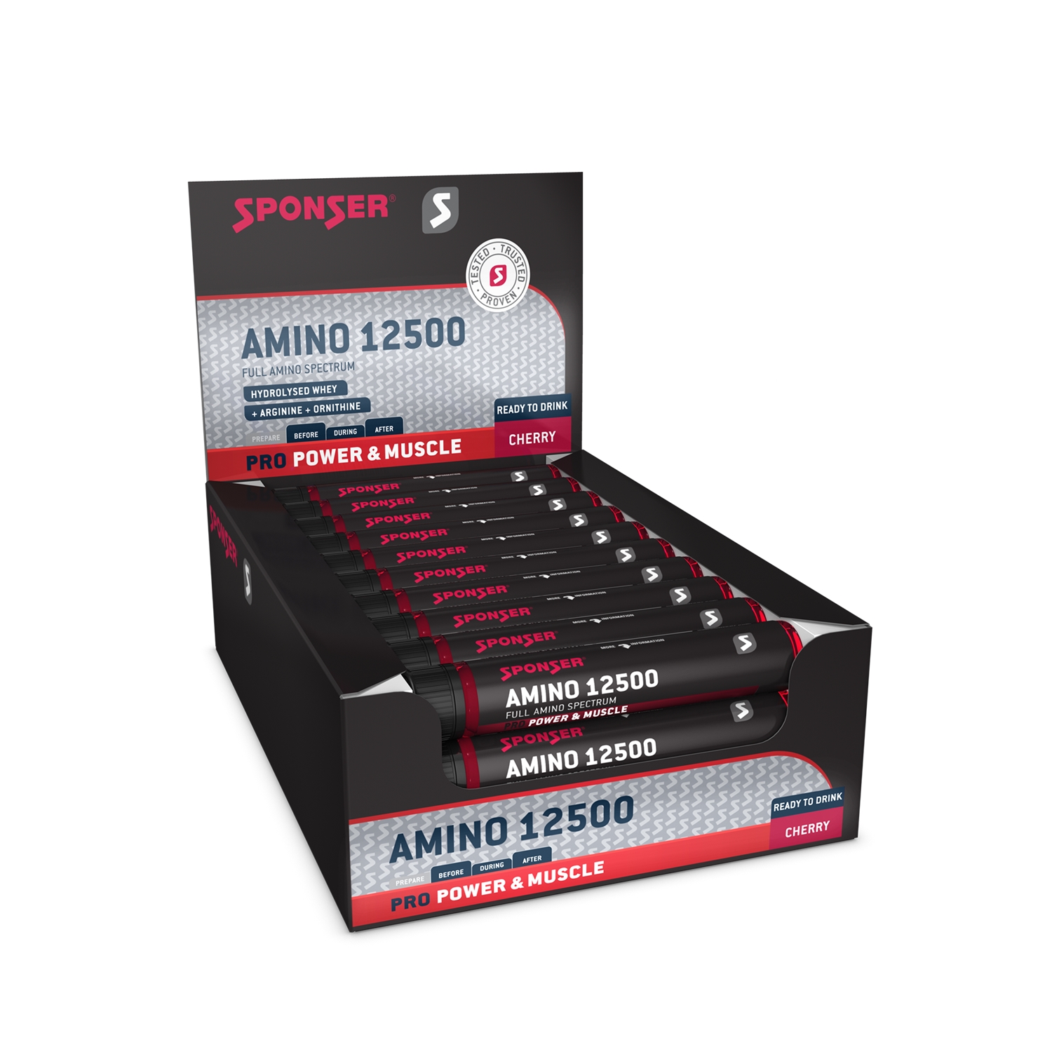 Sponser Amino 12500 Cherry 30 x 25 ml Nahrungsergänzung Schwarz, Herren, Größe: 0