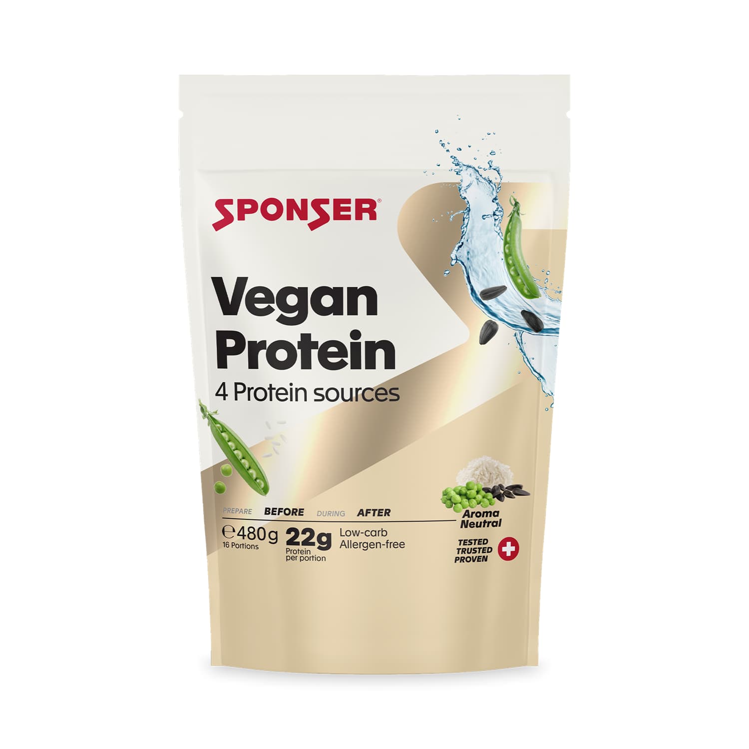 Image of Sponser Vegan Neutral 480 g Proteinpulver Weiss, Herren, Größe: 0