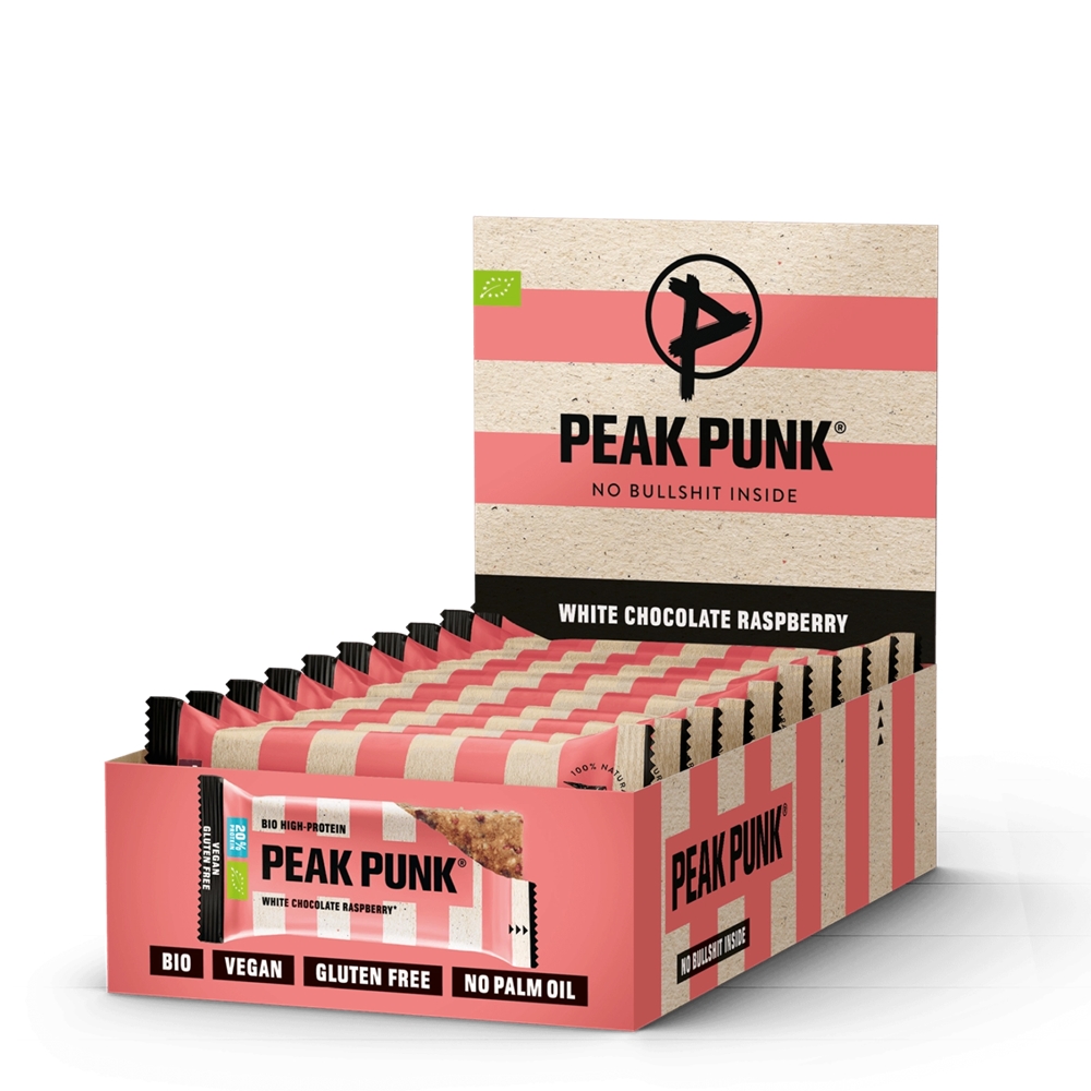 Image of Peak Punk Bio High-Protein White Chocolate Raspberry 12 x 55 g Sportriegel Braun, Herren, Größe: 0
