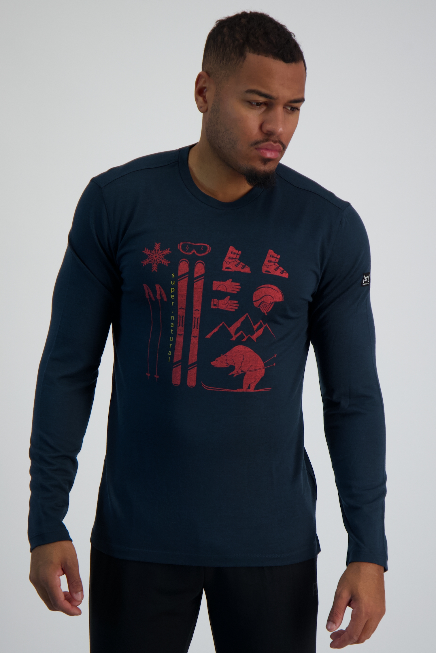 Image of super.natural Skiing Bear Herren Longsleeve Blau, Herren, Größe: S