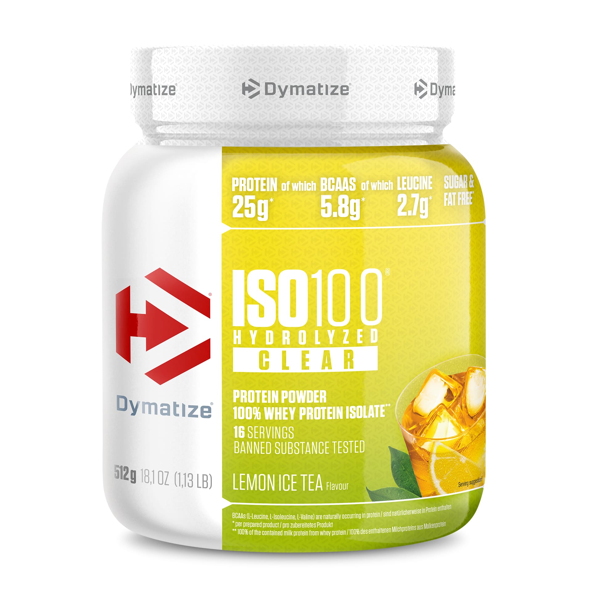 Image of Dymatize Hydrolyzed IsoClear Lemon Ice Tea 512 g Getränkepulver Gelb, Herren, Größe: 0