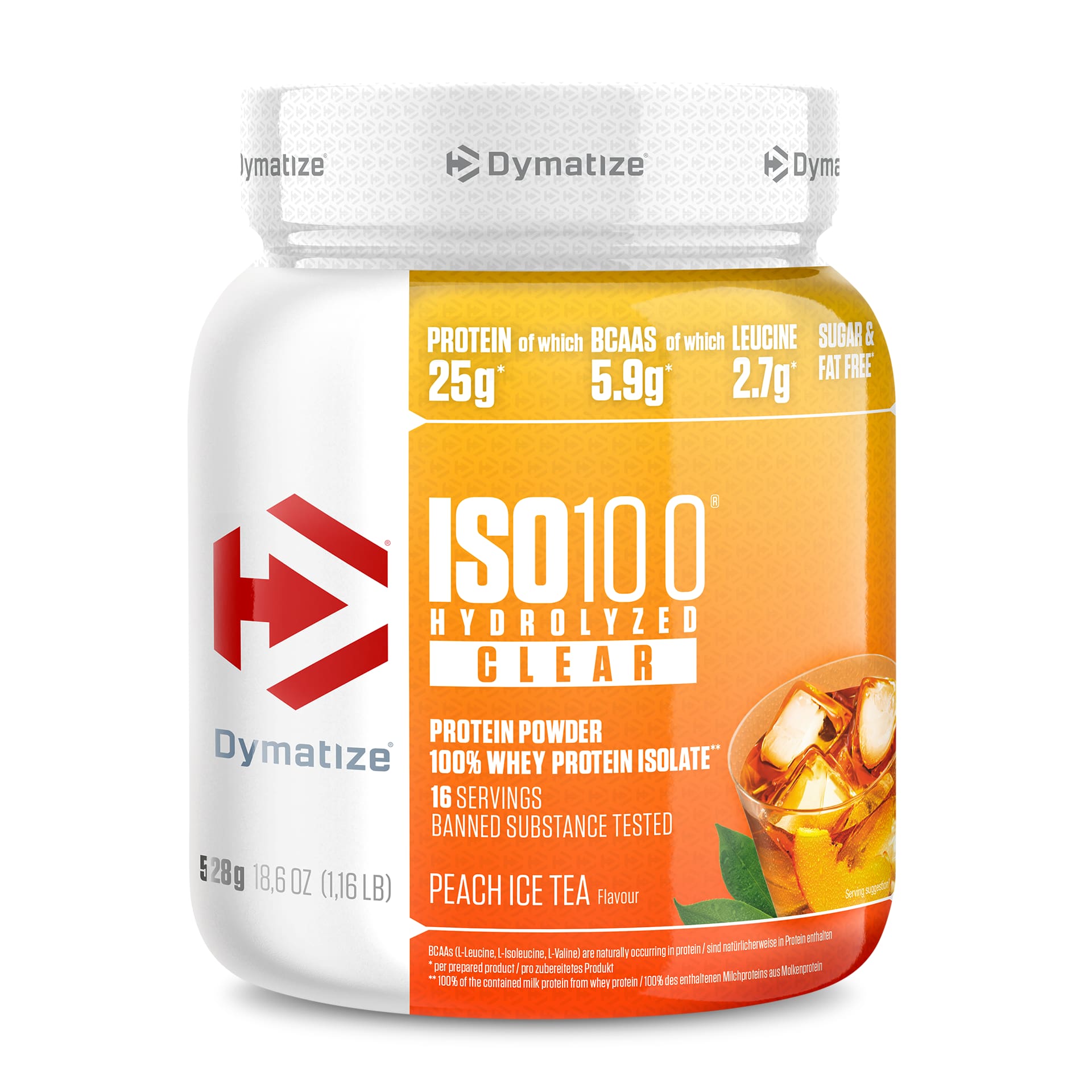 Image of Dymatize Hydrolyzed IsoClear Peach Ice Tea 528 g Getränkepulver Orange, Herren, Größe: 0