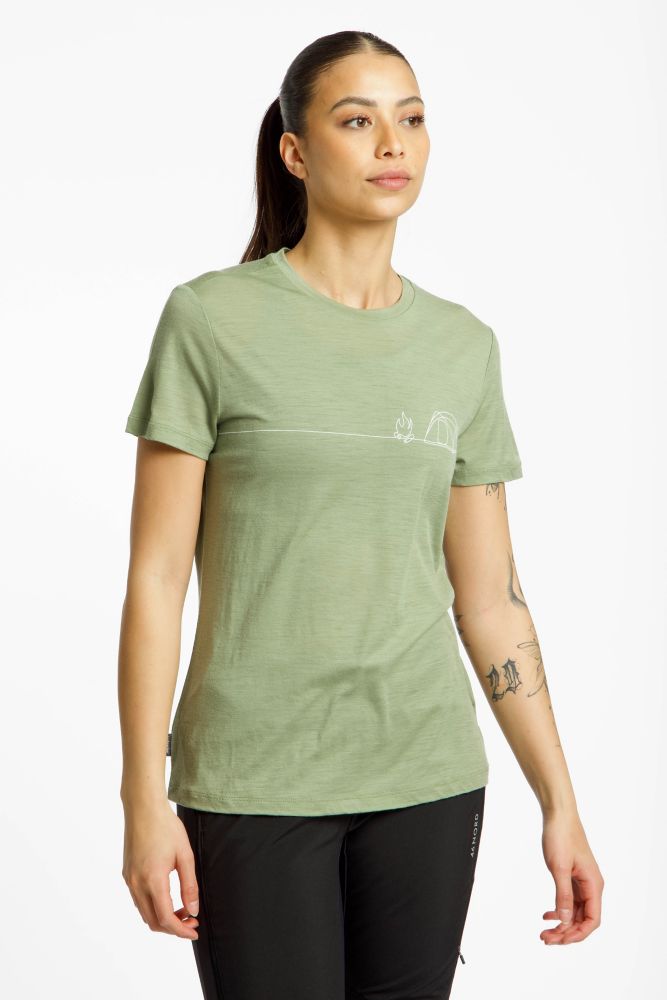 Image of icebreaker Merino 150 Tech Lite Single Line Camp Damen T-Shirt Grün, Damen, Größe: L