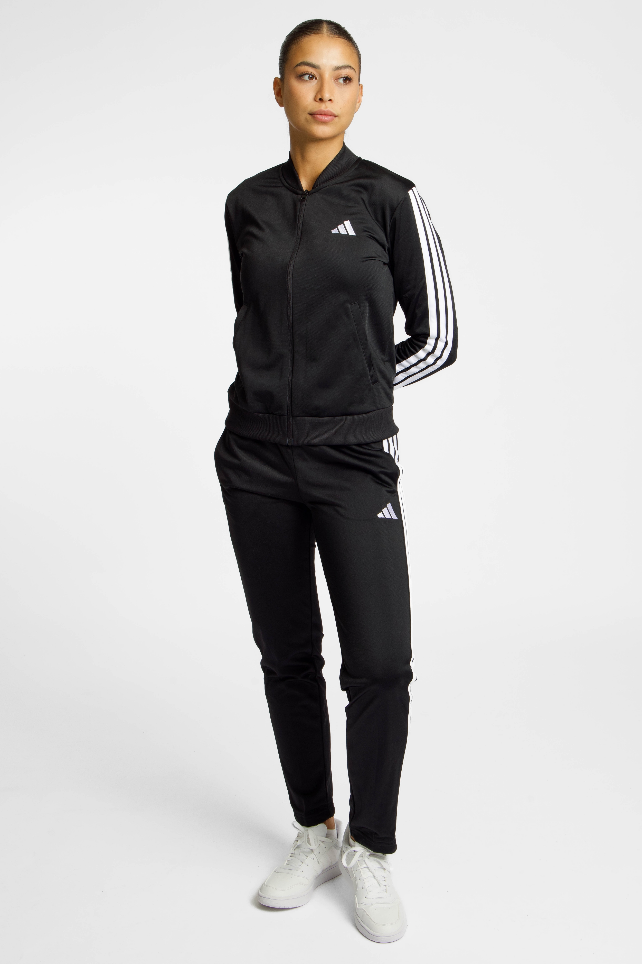 Image of adidas Essentials 3S Damen Trainingsanzug Schwarz, Damen, Größe: L