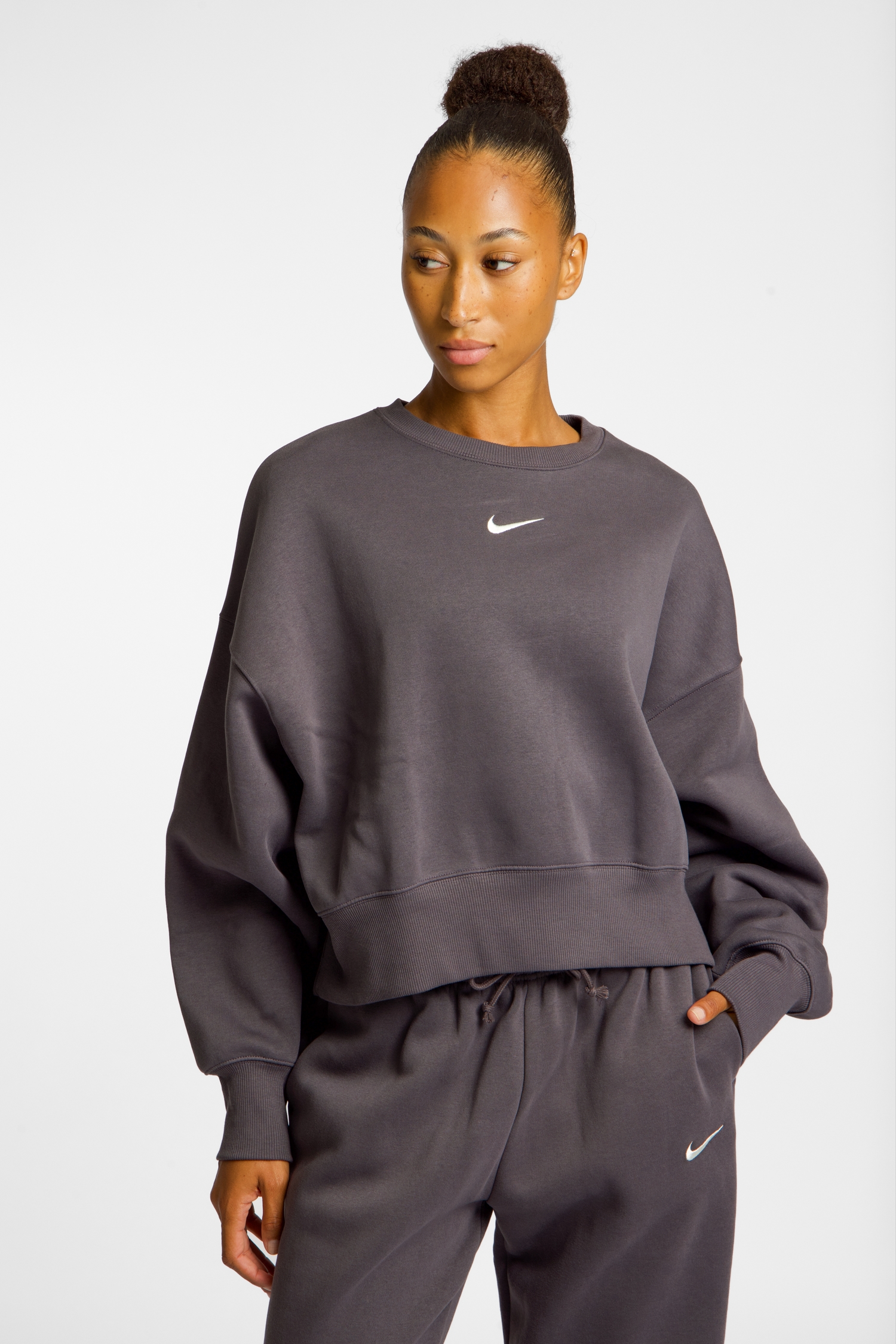 Nike Phoenix Fleece Oversize Damen Pullover Grau, Damen, Größe: L