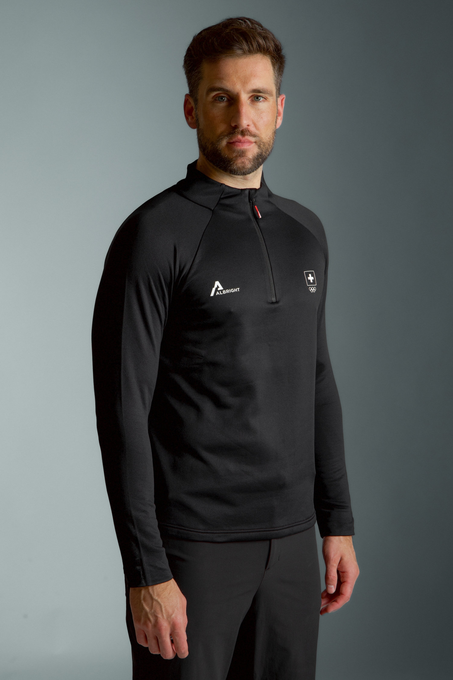 Image of ALBRIGHT Swiss Olympic Half-Zip Herren Midlayer Schwarz, Herren, Größe: XXXL