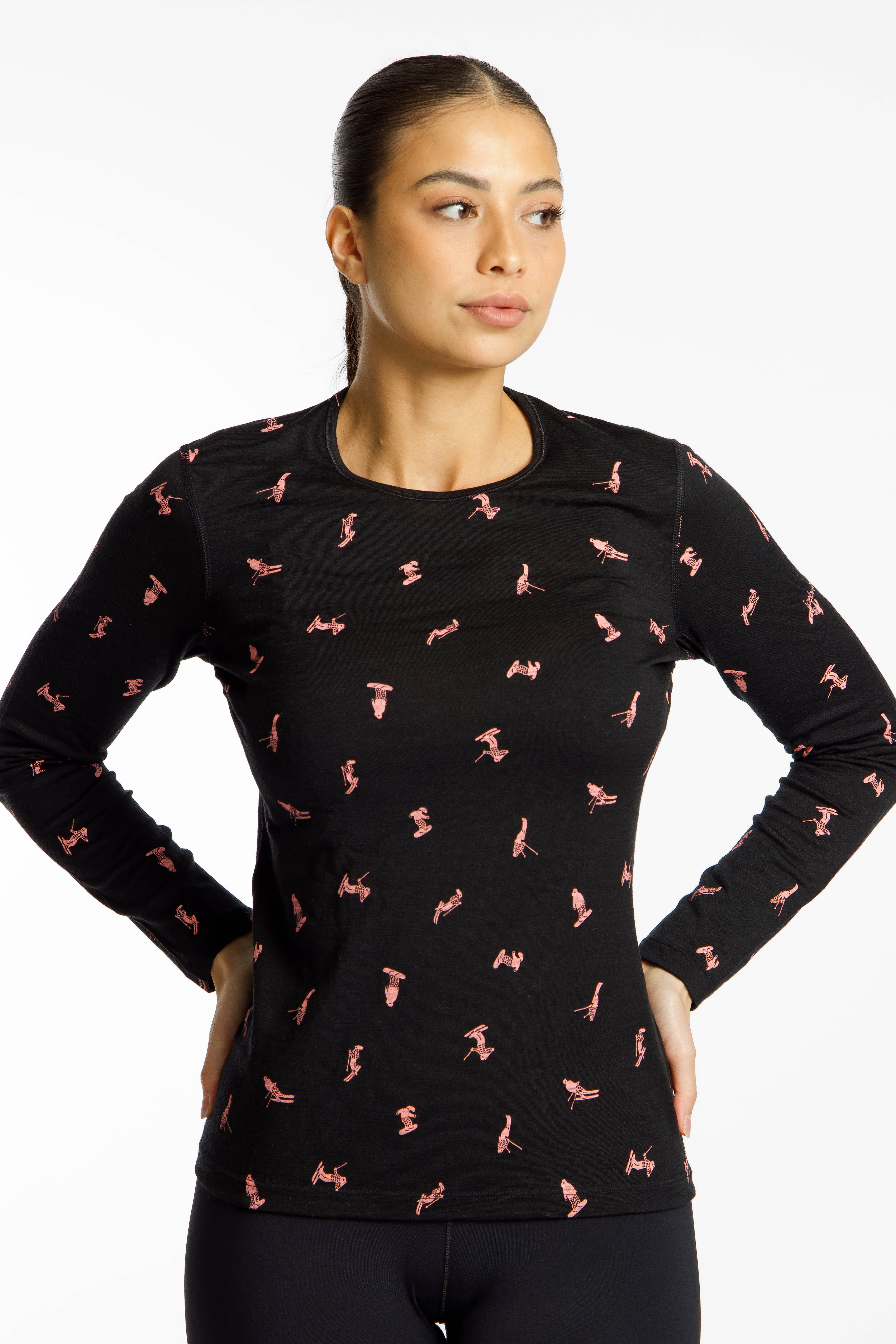 Image of icebreaker Merino 200 Oasis Snow Day Damen Thermo Longsleeve Schwarz, Damen, Größe: S