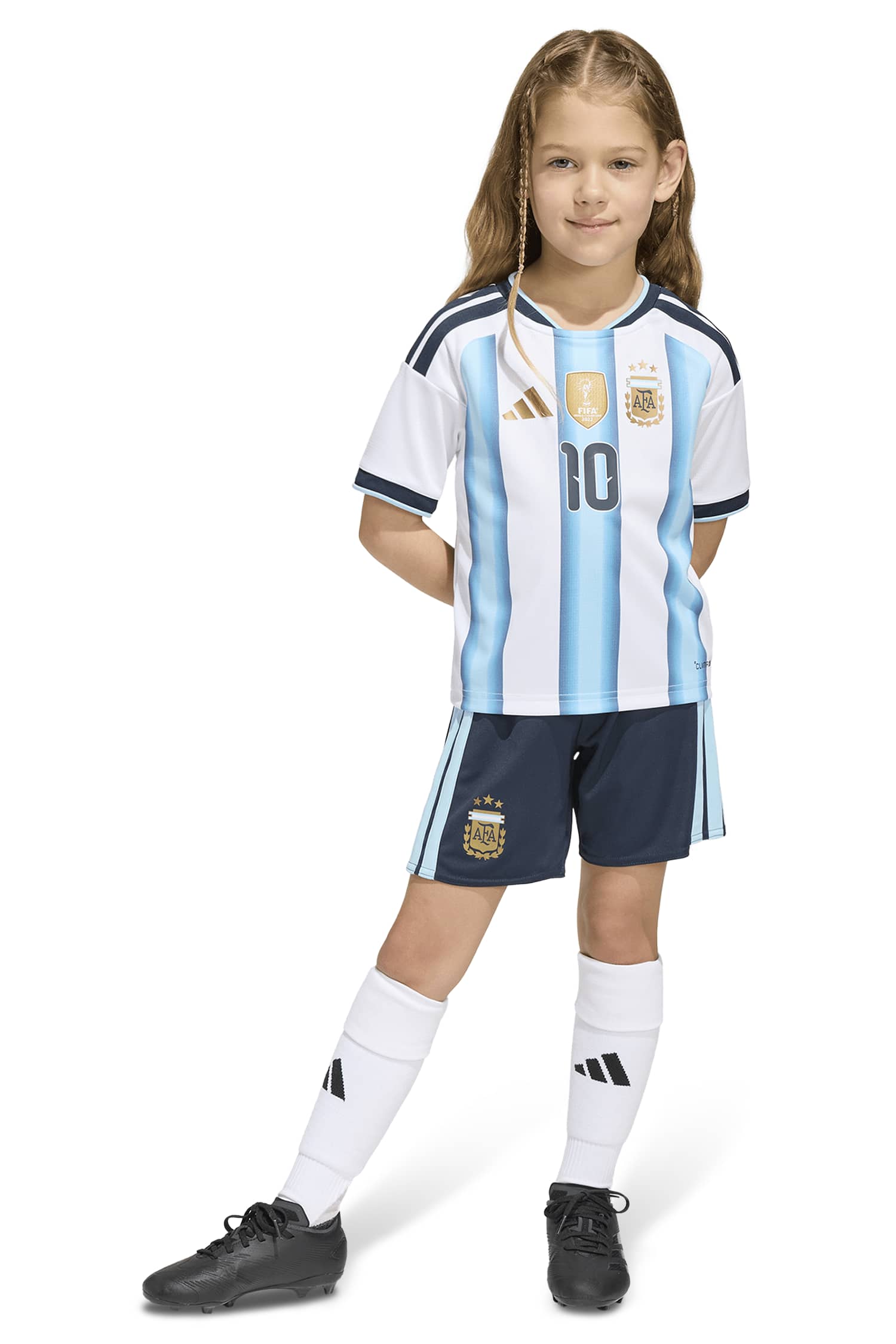 Image of adidas Argentinien Home Replica Messi Mini Kinder Fussballset WM 2026 Weiss, , Größe: 104