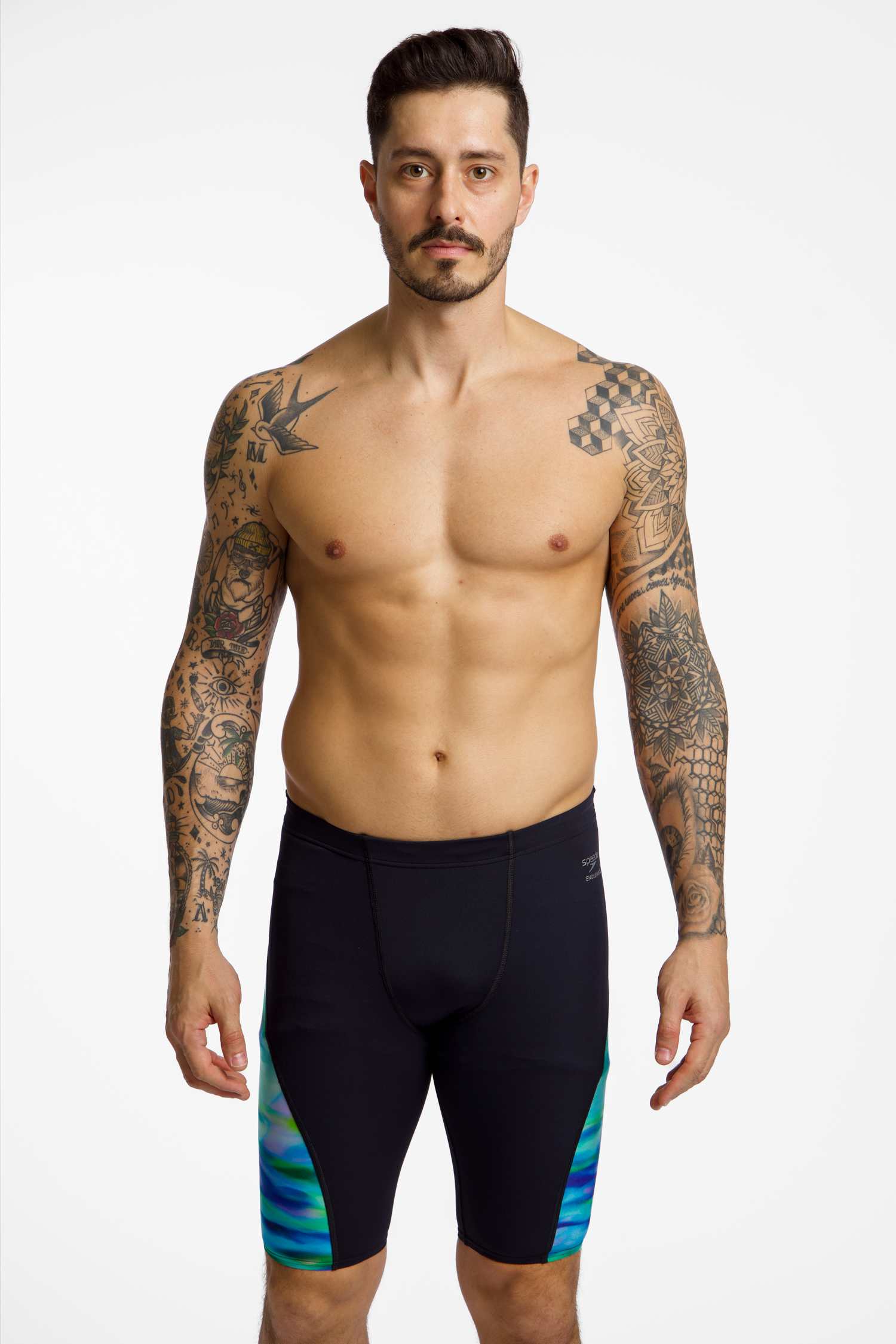 Image of speedo Spliced Printed Jammer Herren Badehose Schwarz, Herren, Größe: 46