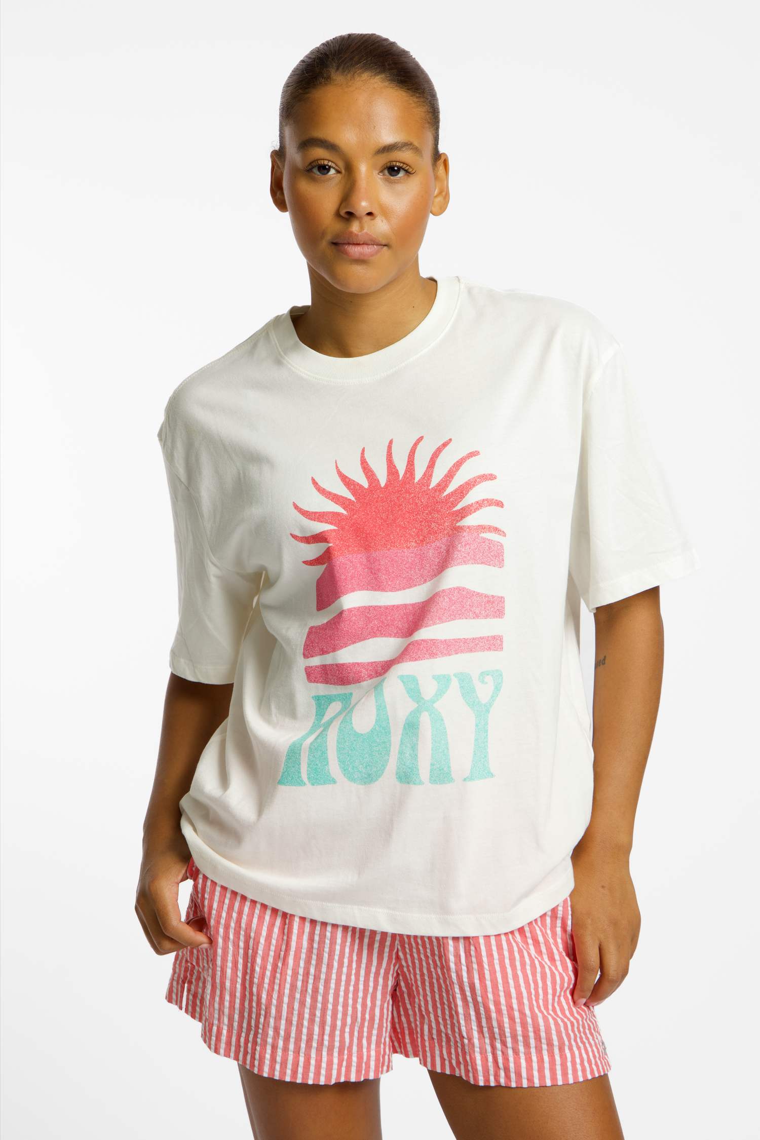 Roxy Hangloose Poster Damen T-Shirt Weiss, Damen, Größe: L