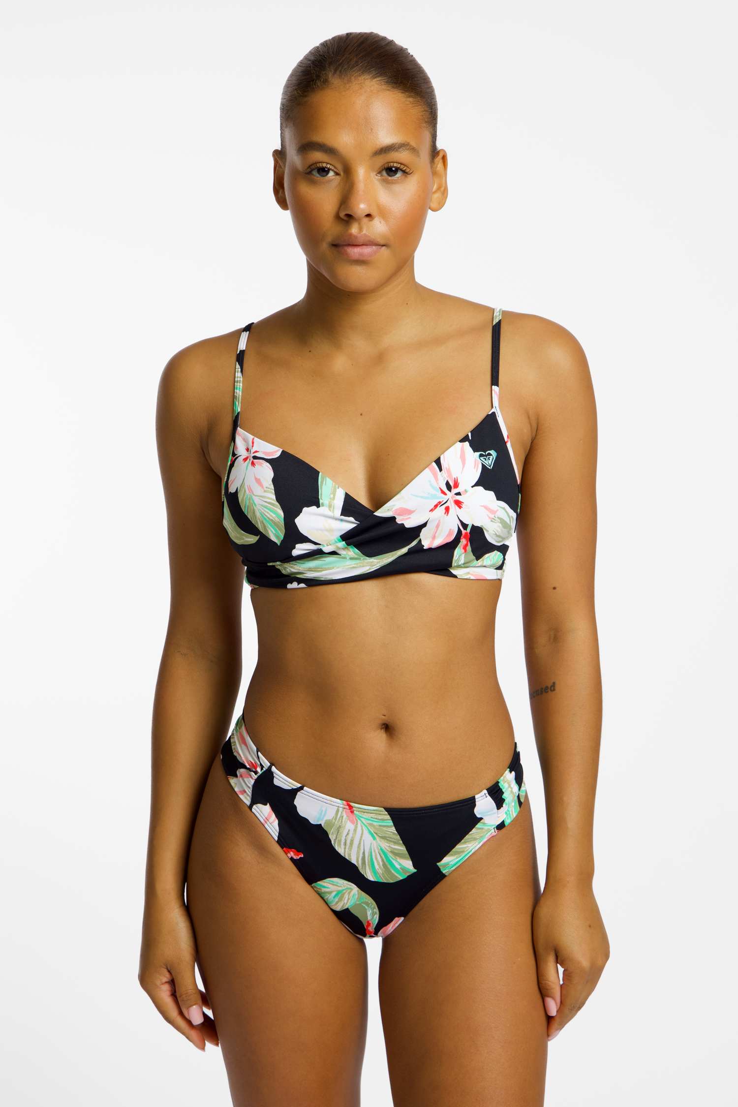 Image of Roxy Printed Essentials Bralette A-C Cup Damen Bikini Schwarz, Damen, Größe: M