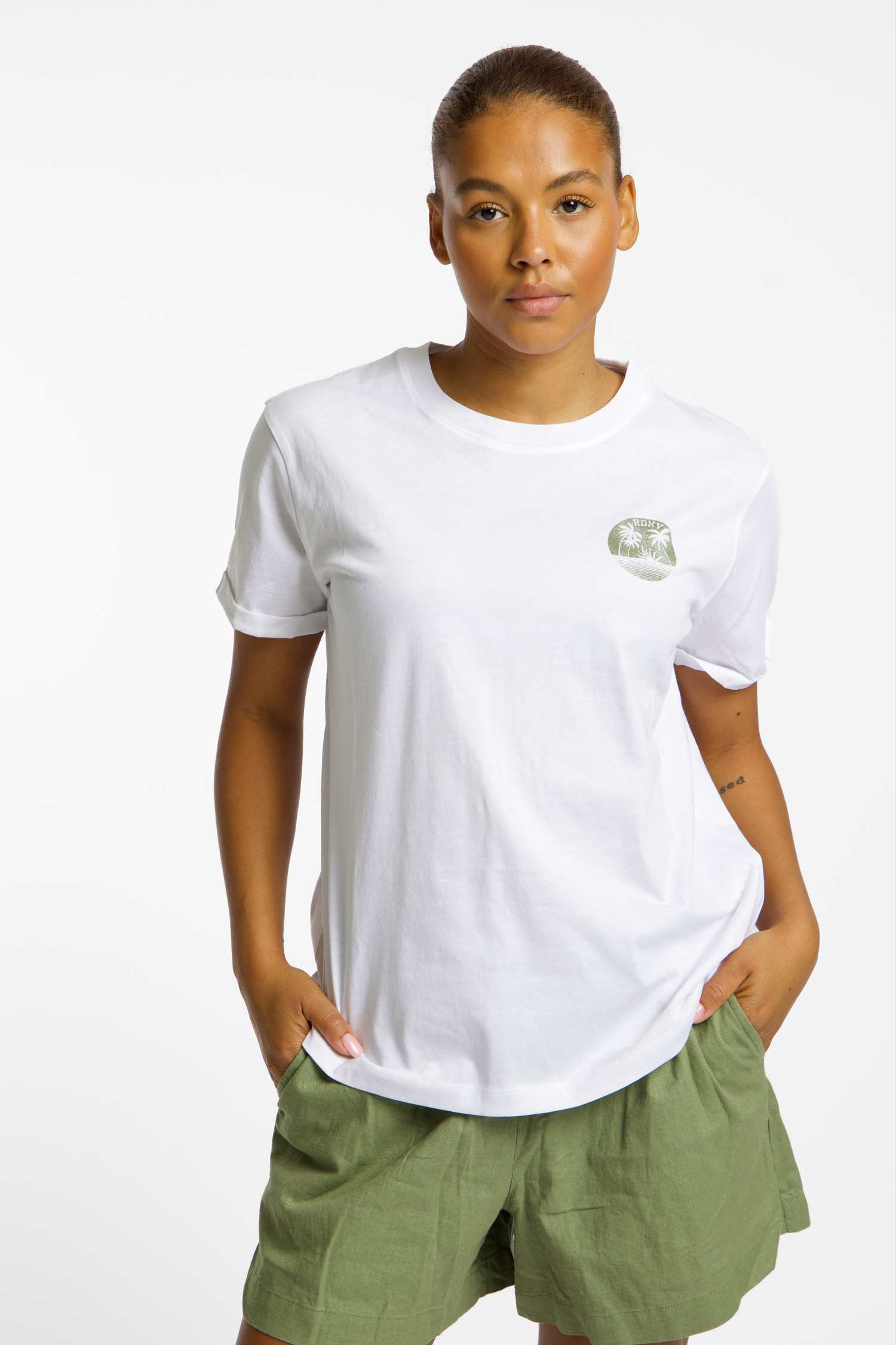 Image of Roxy Sparkle Evening Mystic Palm Damen T-Shirt Weiss, Damen, Größe: XL