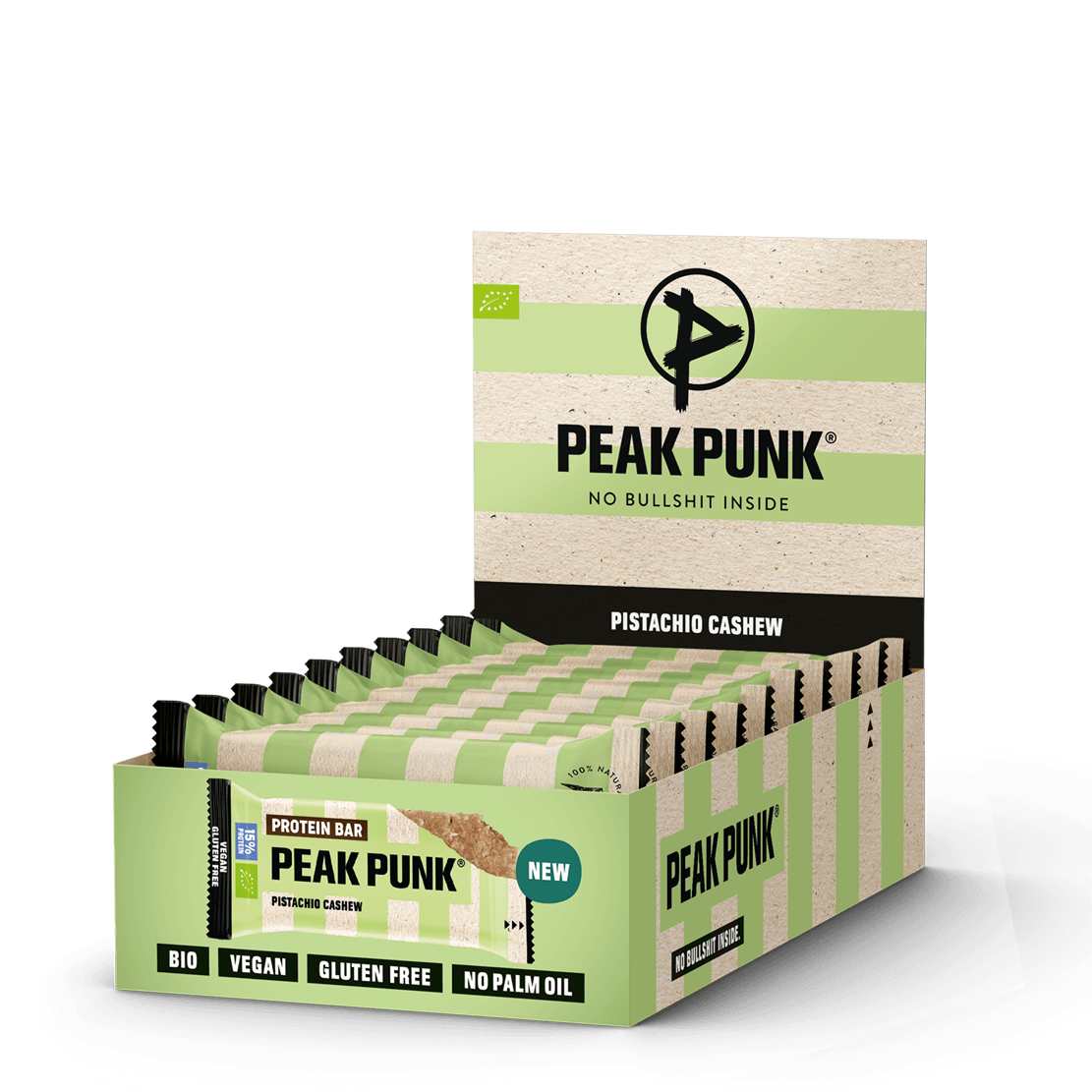 Peak Punk Bio Protein Pistachio Cashew 12 x 55 g Sportriegel Grün, Herren, Größe: 0