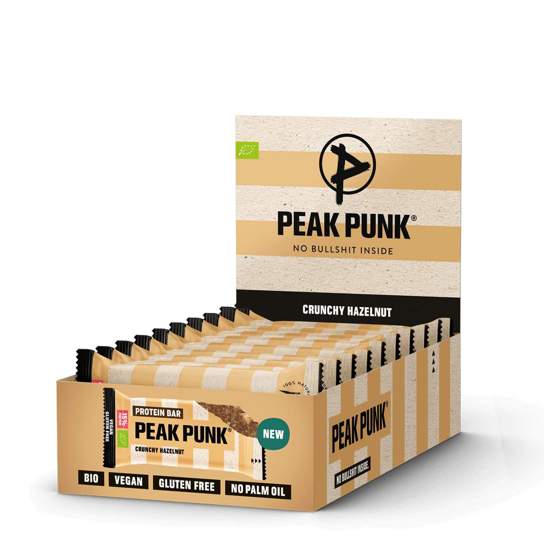 Peak Punk Bio Protein Crunchy Hazelnut 12 x 55 g Sportriegel Braun, Herren, Größe: 0
