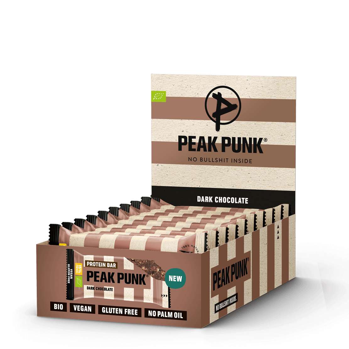 Peak Punk Bio Protein Dark Chocolate 12 x 55 g Sportriegel Braun, Herren, Größe: 0