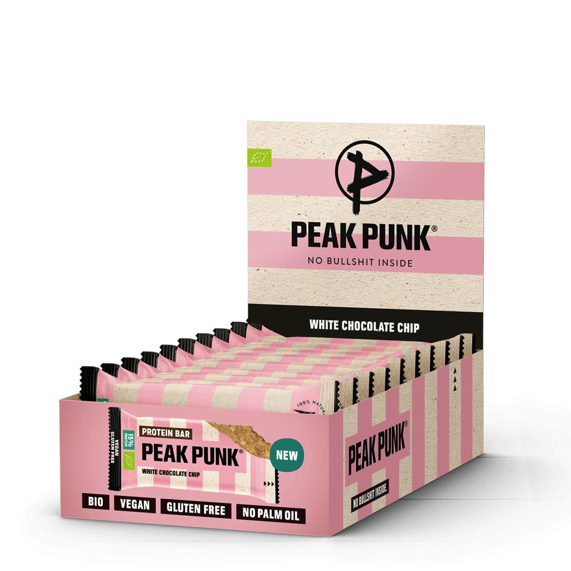 Peak Punk Bio Protein White Chocolate Chip 12 x 55 g Sportriegel Braun, Herren, Größe: 0
