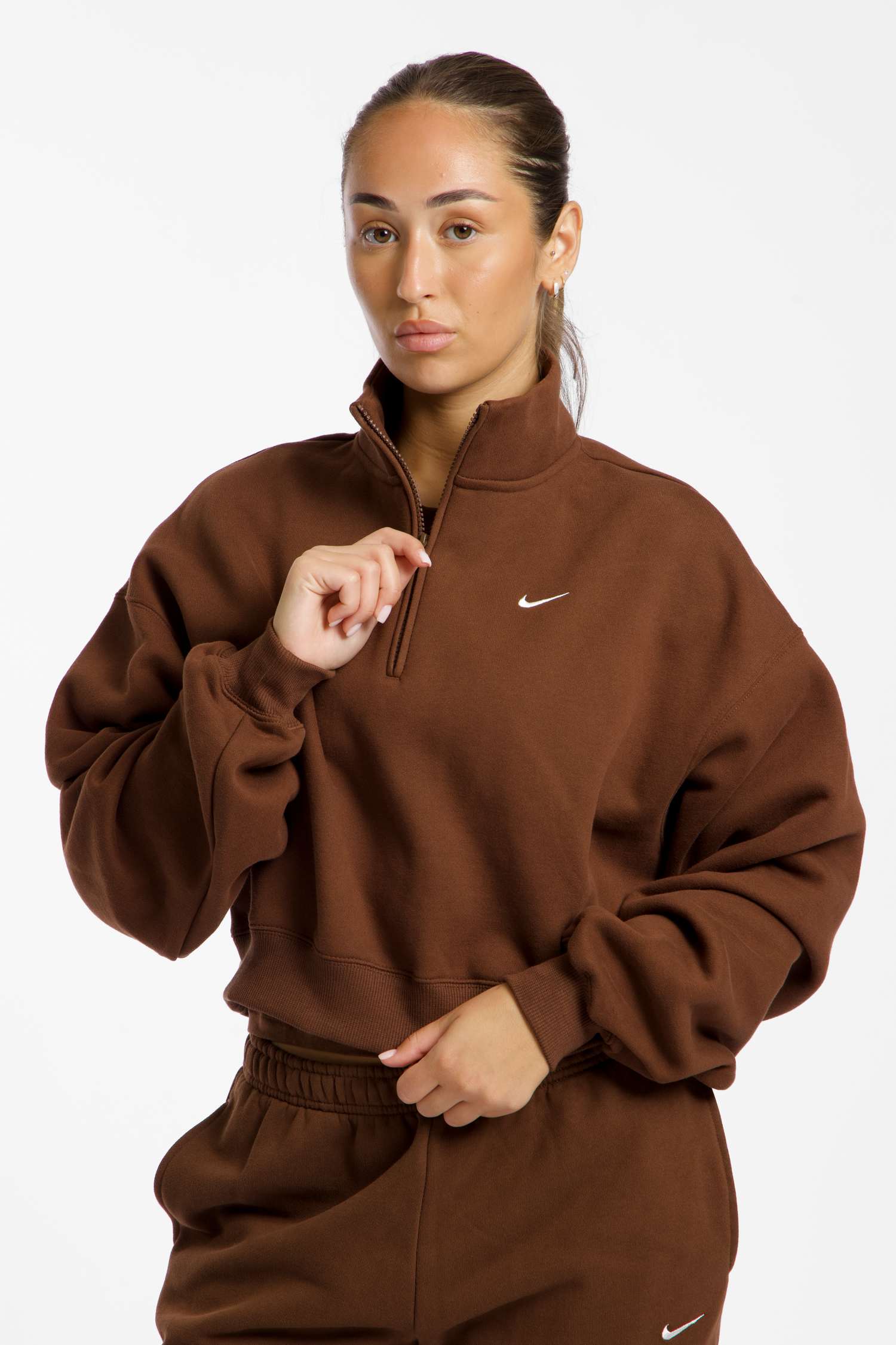 Image of Nike Studio Fleece Crop Damen Pullover Braun, Damen, Größe: L