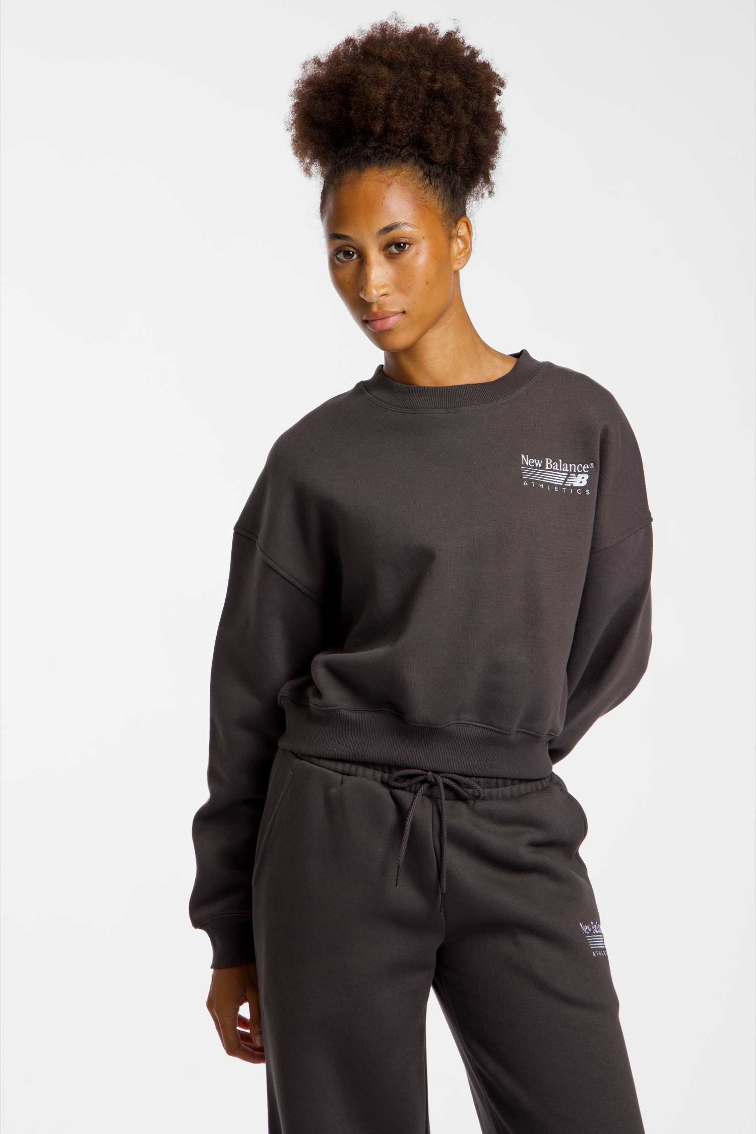 New Balance Trackside Fleece Damen Pullover Grau, Damen, Größe: S