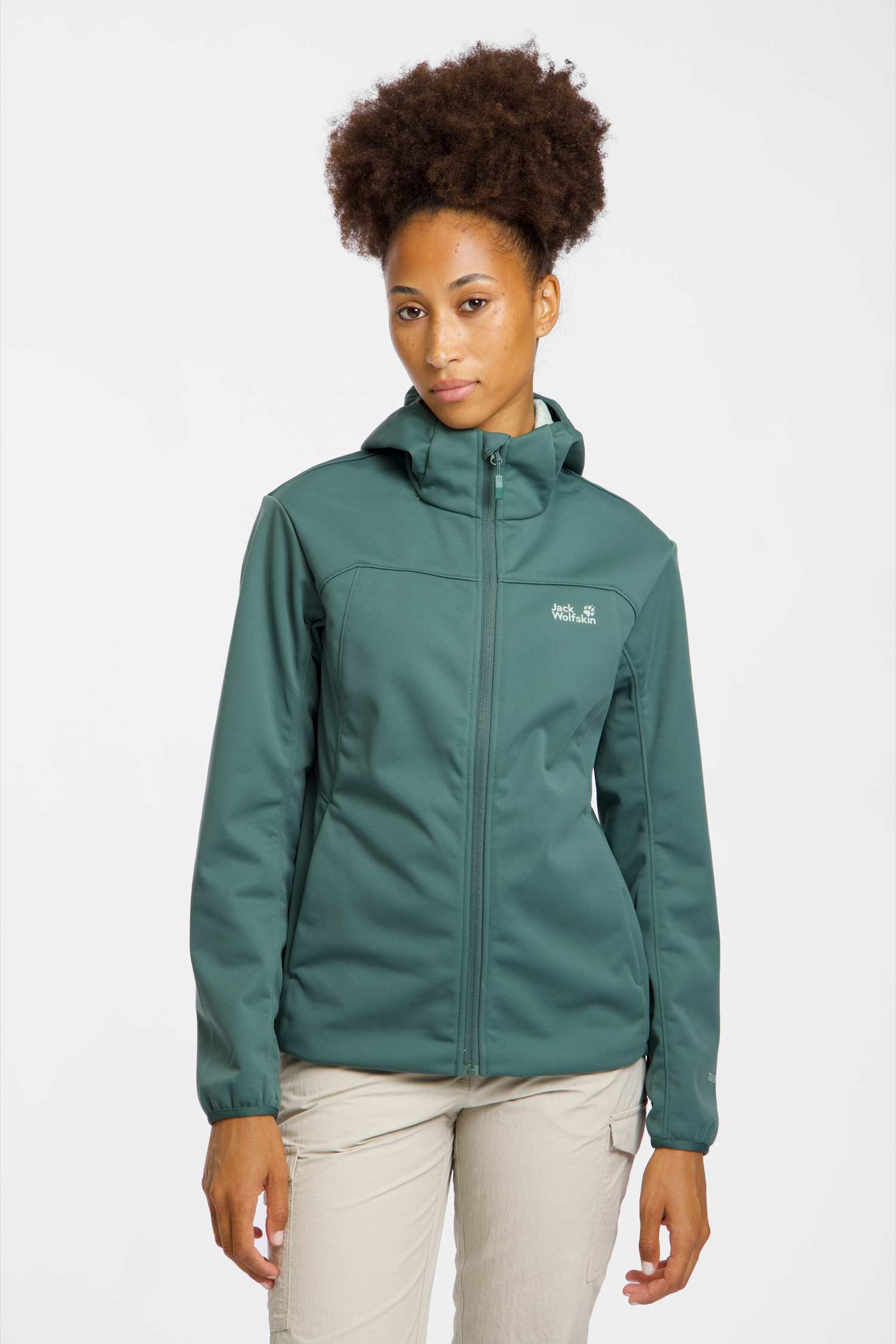 Jack Wolfskin Windhain 2 Hooded Damen Softshelljacke Dunkelgrün, Damen, Größe: XL