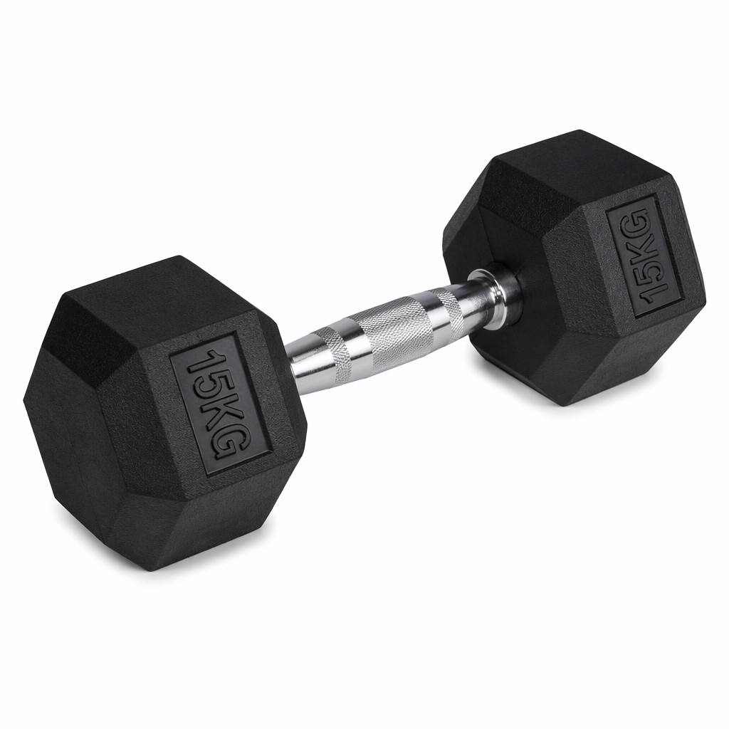 Image of POWERZONE Hex Rubber 15 kg Dumbbell Schwarz, Herren, Größe: 0
