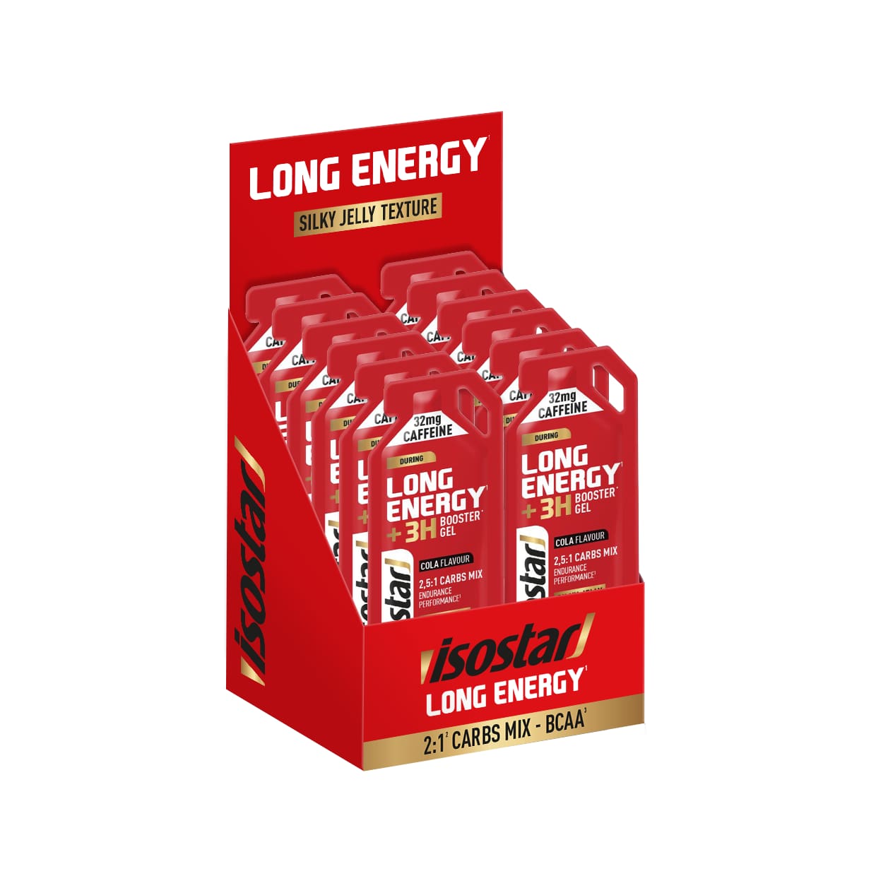 Isostar Long Cola Boost 12 x 40 g Energy Gel Rot, Herren, Größe: 0