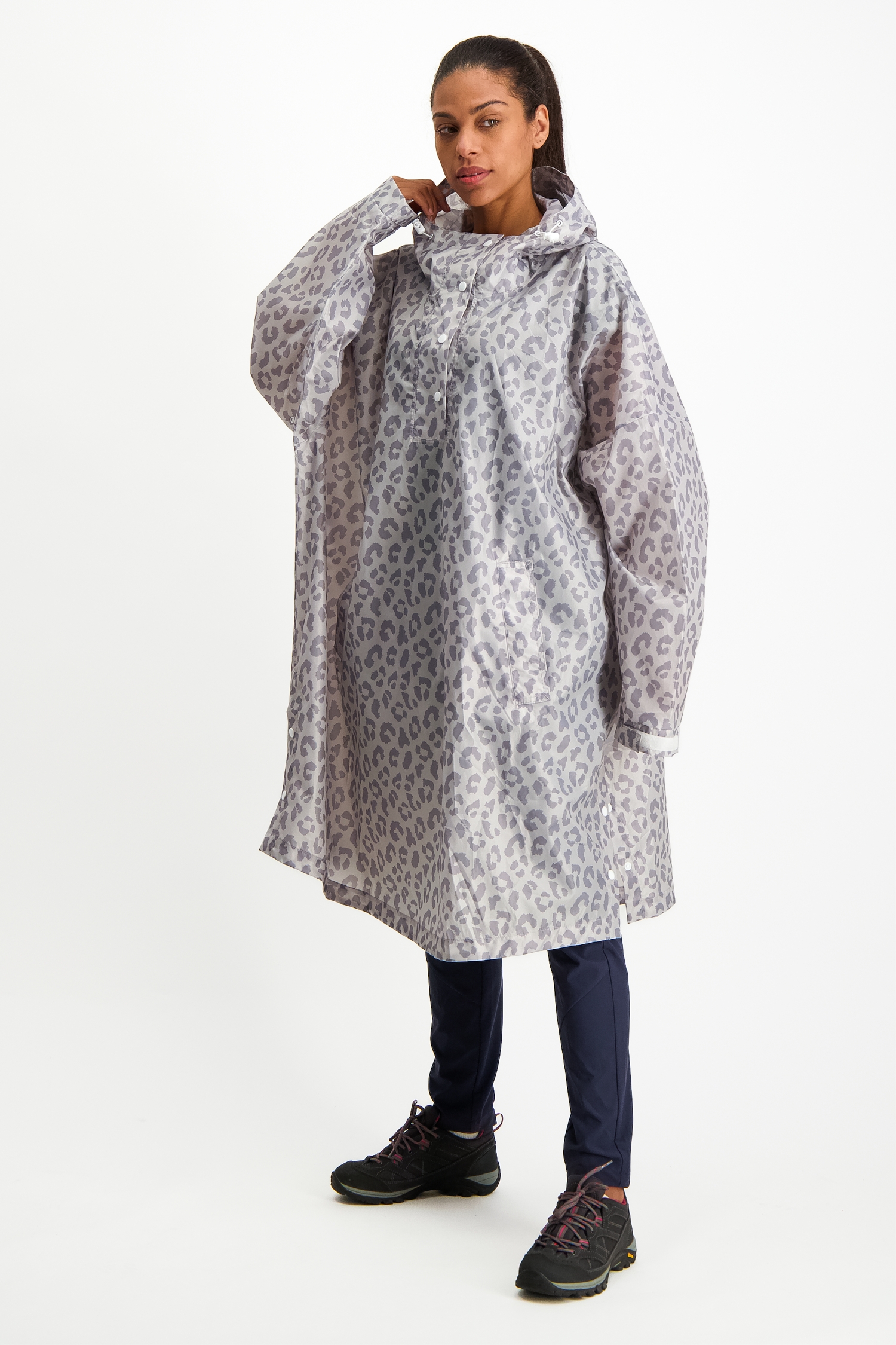 Poncho Antipioggia Uomo In Poliestere Riciclato, Leggero Impermeabile Con Cappuccio Regolabile Grigio