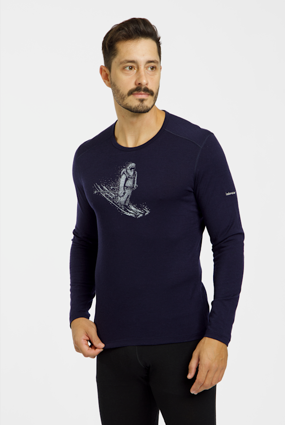 icebreaker Merino 200 Oasis Skiing Yeti manche longue thermique hommes Bleu Foncé 55671 1