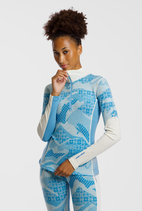 Kari Traa Olea Merino Half-Zip manche longue thermique femmes Bleu 56824 1