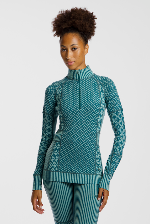 Kari Traa Smekker Merino Half-Zip Damen Thermo Longsleeve Petrol 55998 1
