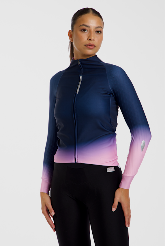 Q36.5 Gregarius Hybrid Collar Fade LS Damen Rennradtrikot Blau 66954 1