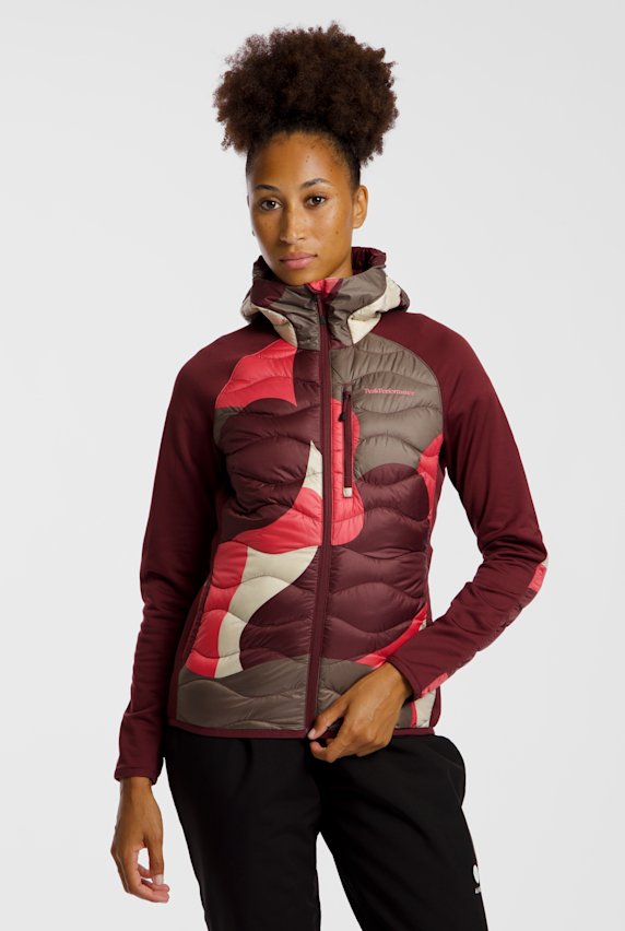 PEAK PERFORMANCE Helium AOP Hybrid Down Hood Midlayer donna Rosso 55715 1