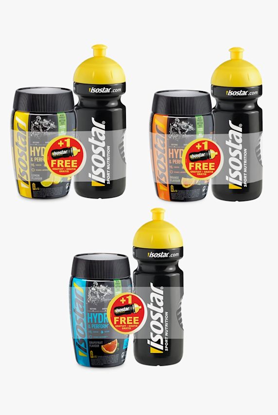 Isostar Hydrate & Perform 400 g Getränkepulver + Trinkflasche Schwarz 332 1