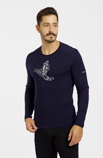 icebreaker Merino 200 Oasis Skiing Yeti manche longue thermique hommes Bleu Foncé