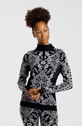 Kari Traa Saga Merino Half-Zip maniche lunghe termica donna Nero