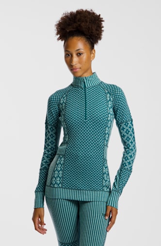 Kari Traa Smekker Merino Half-Zip maniche lunghe termica donna Petrolio