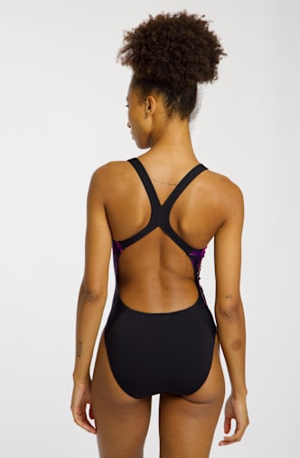 speedo Placement Printed Powerback maillot de bain femmes Noir