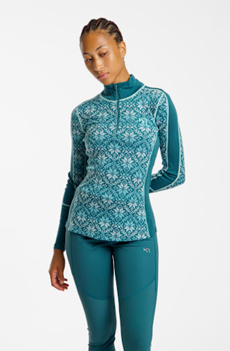 Kari Traa Anna Merino Half-Zip manche longue thermique femmes Petrol