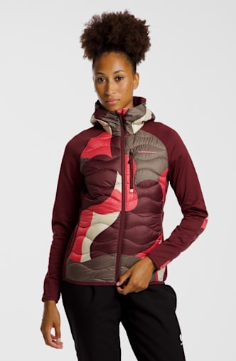 PEAK PERFORMANCE Helium AOP Hybrid Down Hood Midlayer femmes Rouge
