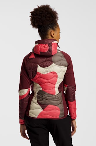 PEAK PERFORMANCE Helium AOP Hybrid Down Hood Midlayer femmes Rouge