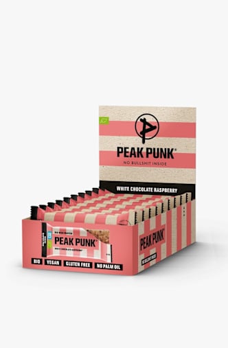Peak Punk Bio High-Protein White Chocolate Raspberry 12 x 55 g Sportriegel Braun