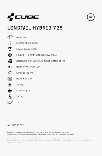CUBE Longtail Hybrid 725 26 e-bike 2024 Blu
