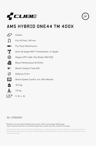 CUBE AMS Hybrid ONE44 C:68X TM 400X 29 E-Mountainbike Grau