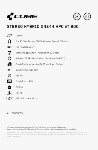 CUBE Stereo Hybrid ONE44 HPC AT 800 27.5/29 E-Mountainbike Grau