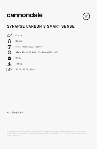 Cannondale Synapse Carbon 3 Smart Sense 28 vélo de course Blanc