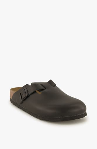 Birkenstock Boston Natural Leather Narrow Fit Damen Slipper Schwarz