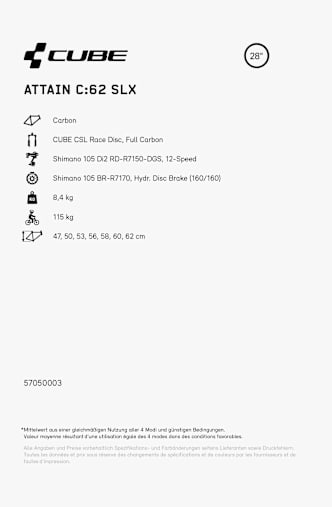 CUBE Attain C:62 SLX 28 Rennvelo Grau