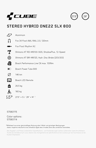 CUBE Stereo Hybrid ONE22 SLX 800 27.5/29 e-mountainbike Grigio