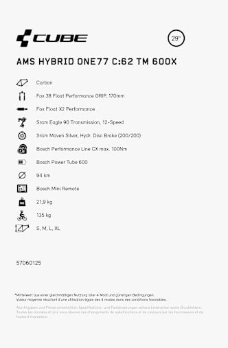 CUBE AMS Hybrid ONE77 C:62 TM 600X 27.5/29 e-mountainbike Verde